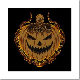 halloween Stickers tshirt design skeleton pumpkin halloween Posters and Art